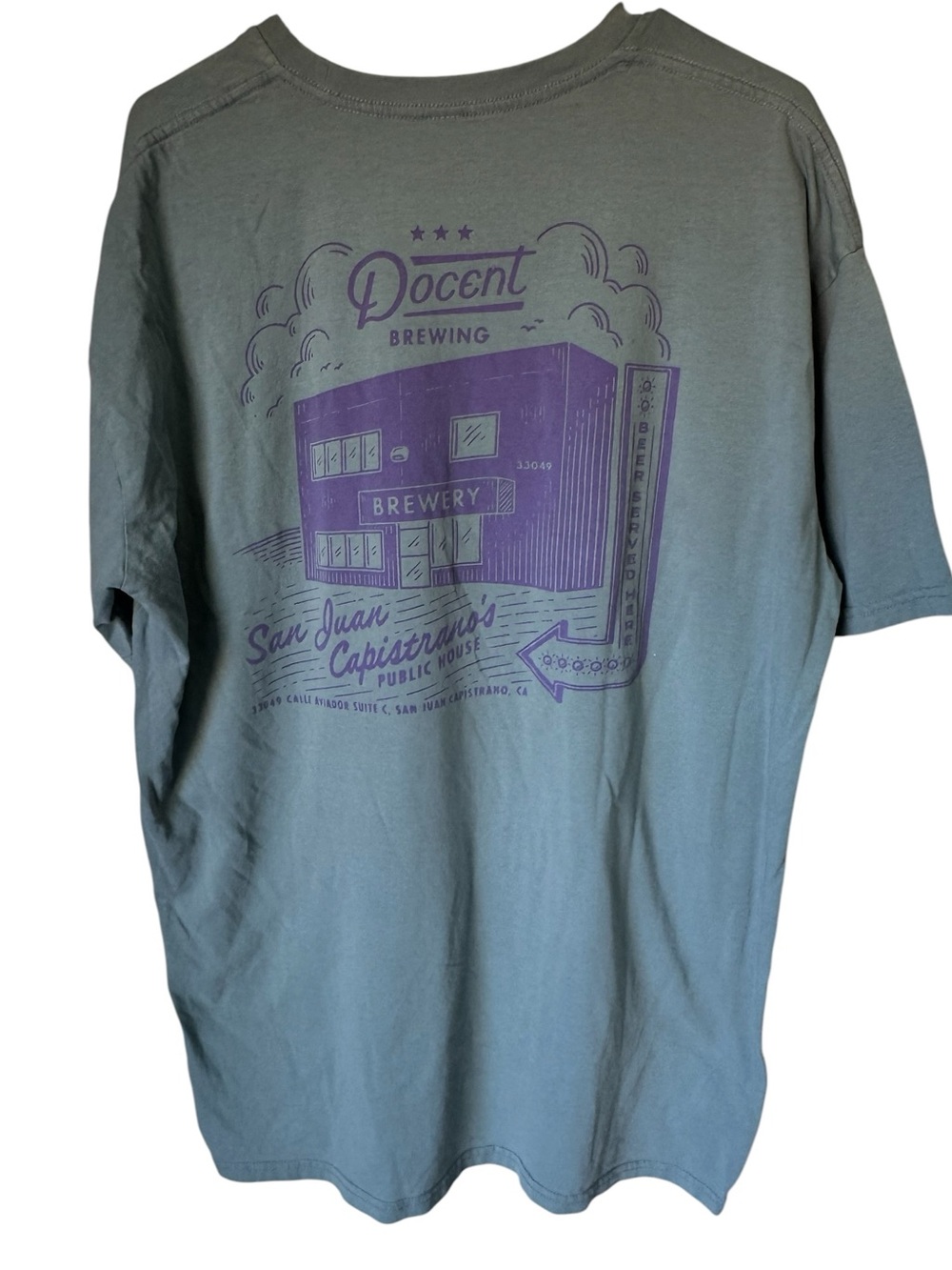 San Juan Capistrano CA Docent Brewing Retro Graphic Tee Sage Green Men’s XXL